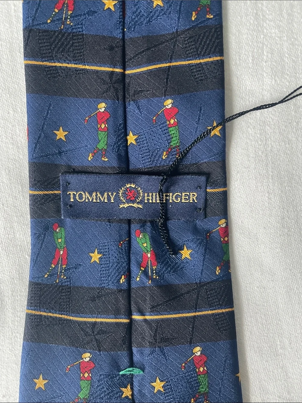 Tommy Hilfiger Navy Tie with Multicolor Golf Player Motif NWT
